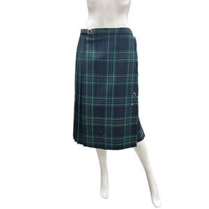 Vintage Skirt Women’s Size M Wool Pleated Large Safety Pin Wrap Green And Blue